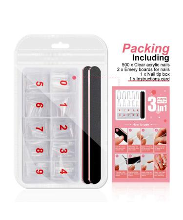 500pcs Medium Coffin Clear Acrylic Nail Tips with Acrylic Box - 10 Sizes Half Cover French False Nails for DIY Nails at Home or Salon - Buy Online on SooperMarket.com