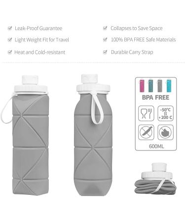 SPECIAL MADE Collapsible Water Bottle - Leakproof Valve, Reusable BPA Free Silicone, Foldable for Sport Gym Camping Hiking Travel - Lightweight & Durable 20oz 600ml (Grey) - Buy Online on SooperMarket.com