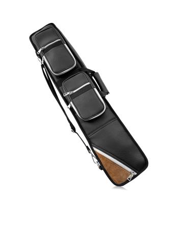 ICZW 4x8 Pool Cue Case Billiard Stick Carrying Case Leatherette Soft Cue Bag Hold 4 Butt 8 Shaft (Black and Camel)