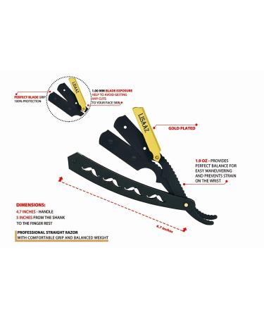 Lisaaz Straight Razor - 5 Blades Black Classic Shaving Razors for Men - Professional Finish Stainless Steel Razor Blades - Quality Navajas para Barbero - 4.8 Inch Gold Clip - Buy Online on SooperMarket.com