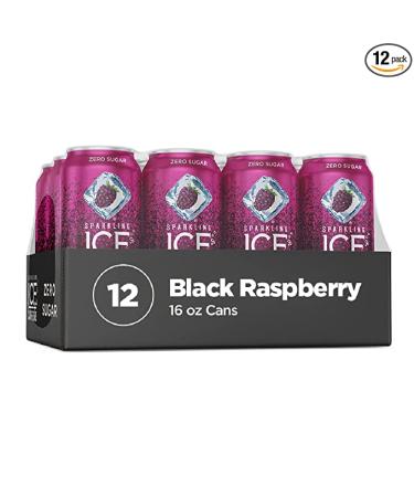 Sparkling Ice +Caffeine Black Raspberry Sparkling Water with Antioxidants and Vitamins Zero Sugar 16 fl oz Cans (Pack of 12)