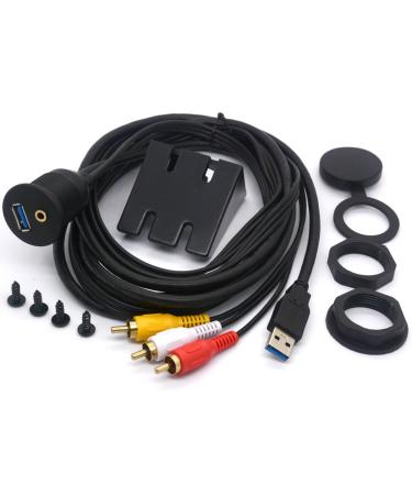 enenfeifei PIIHUSW 3 RCA and USB 3.0 Male to USB3.0 and 3.5mm Female AUX Car Mount Flush Cable 3RCA Dashboard Panel Mount Extension Cord for Car Boat Motorcycle - 1M/3.3ft