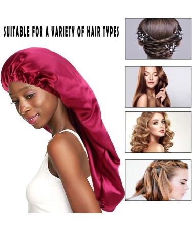 Ladaypoa Satin Hair Hood 2-Piece Silky Sleeping Hat Set for Girls & Women | Extra Large Black & Red Satin Sleeping Caps - Buy Online on SooperMarket.com