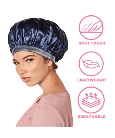 ADAMA Luxy Satin Bonnet  Double Sided for Nighttime Hair Protection  Comfortable Elastic Headband  Shiny Metallic Finish  Extra Large Size for Large Volumes of Hair  Machine Washable  Navy and Silver - Buy Online on SooperMarket.com