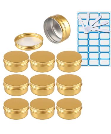 Zeoabsy 10 pieces 50ml gold aluminum empty jar round aluminum doses with screw lid cream box screw box aludose tins for cosmetics candle ointments 5x spatula 1x etiquette gold 50ml
