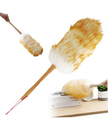 1PC Lambswool Duster with Wooden Handle 21 Inch Anti-Static Feather Duster Flexible Dusters for Cleaning Ceiling Fans Computer Screens Bookshelves 54cm