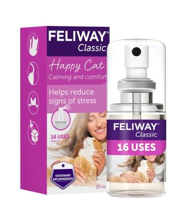 FELIWAY Classic 20ml Spray comforts cats and helps solve behavioural issues and stress/anxiety in the home and on the move - 20 ml (Pack of 1)