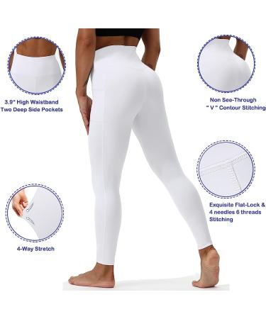 HOTSTUDIO White X-Large Yoga Pants with Pockets | High Waisted Workout Leggings for Women | Tummy Control Athletic Gym Leggings - Buy Online on SooperMarket.com