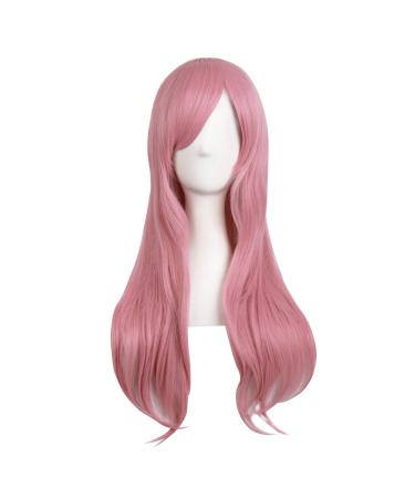 MapofBeauty 28"/70cm Women Side Bangs Long Curly Hair Ends Cosplay Wig (Rouge Pink)