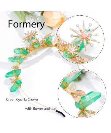 Green Quartz Crown Tiara Headband | Gold Leaf Woodland Fairy Hairband - Buy Online on SooperMarket.com