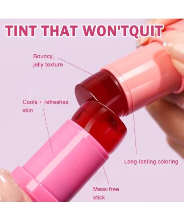4 Colors Cooling Water Jelly Tint/Blush | Multi-Use Cheek & Lip Gloss | Long-Lasting Vivid Color - Chill (Poppy Pink Coral Berry Red - Buy Online on SooperMarket.com