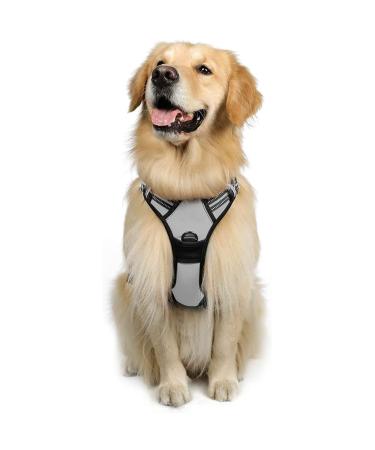 rabbitgoo dog harness medium -sized dogs anti train cuddles dog with control no pull adjustable dog harness large dogs breathable reflex stripes breast harness dog safe guide gray l l (1 Pack) gray