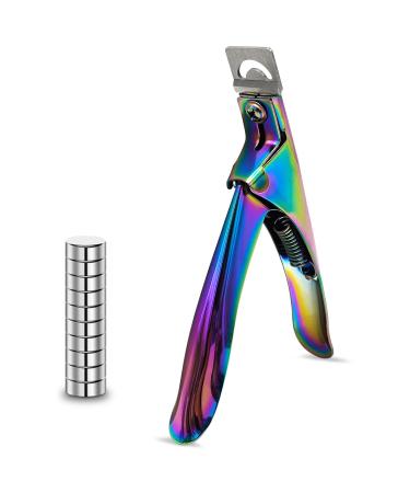 Acrylic Nail Cutter with Magnet Sizer & Length Measurement Adjustable Stainless Nail Trimmer for Salon Home Nail Art Professional Nail Clippers for Precise Manicures (Rainbow)