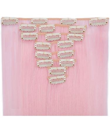 Light Pink 26 Inch Straight Clip in Hair Extensions - 8Pcs Full Head Synthetic Hairpiece with 18 Clips - Buy Online on SooperMarket.com