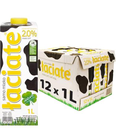 Laciate Yellow Milk 2.0% Fat UHT Milk 1000 Mililiter x 12 Boxes