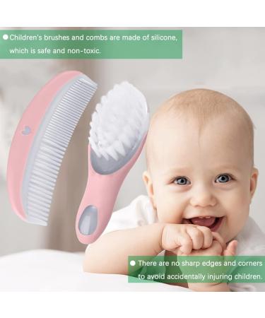 LNQ LUNIQI Baby Brush and Comb Set Soft Bristle Baby Brush Massage Scalp Brush for Newborn Cradle Cap Scalp Cleaning Care (Pink) - Buy Online on SooperMarket.com
