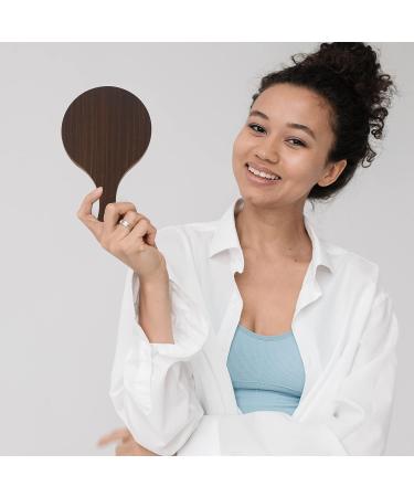 Beaupretty Handheld Makeup Mirror with Yellow Wood Handle - Portable Retro Vanity Pocket Mirror for Women - Outdoor Travel Mirror - 29.7x16.7cm - Buy Online on SooperMarket.com