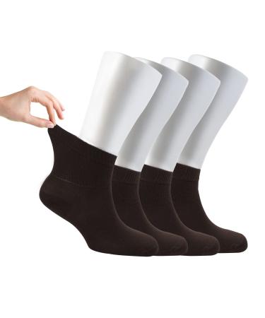 Cosyfeel Women Loose Diabetic Socks | 4-Pack Neuropathy Ankle Socks for Ladies | Super Soft Eco-Friendly Bamboo Material | Durable with Seamless Toe | Multicolour Patterns | 4 Seasons 4-7 DARK BROWN
