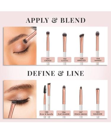 Rose Gold Eye Makeup Brush Set by Lily England - 8 Professional Brushes for Blending Eyeshadow, Concealer, Brows, and Eyeliner - Buy Online on SooperMarket.com