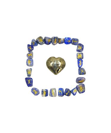 Zack & Milo Cluster Pyrite Heart with Lapis Lazuli Runes Stones Set | Fool's Gold Pyrite Cluster Heart Stone for Healing Crystal Reiki Vastu Chakra Meditation Positive Energy