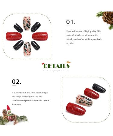 Vatocu Christmas False Nails Short Red Press on Nails - Snowflake Elk Snowman Design (24pcs) | Acrylic Stick on Nails for Women and Girls - Buy Online on SooperMarket.com