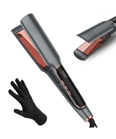 Hair Straightener 1.75 Inch Wide Titanium Flat Iron Hair Straightener for All Hair Types Dual Voltage Flat Iron for International Travel-Black/Grey