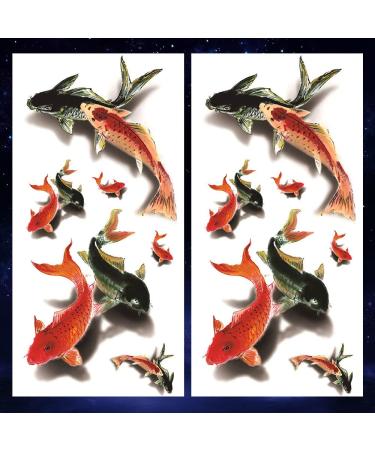 Oottati Waterproof Tattoo Stickers - 2 Sheets, 3D Red Black Koi Carp Fish Design - Long Lasting and Realistic Look - 3D-029 - Buy Online on SooperMarket.com