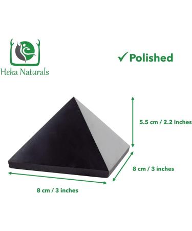 Heka Naturals 8cm Polished Shungite Pyramid Healing Crystal for Home Decor - Chakra Meditation & Negative Energy Protection - Buy Online on SooperMarket.com