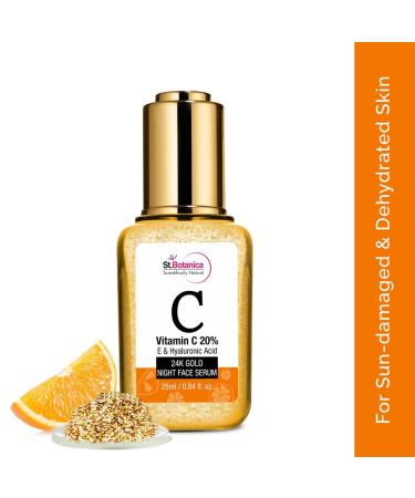 St. Botanica 20% Vitamin C E & Hyaluronic Acid 24K Gold Night Face Serum - 25ml | Revitalize & Brighten Skin - Buy Online on SooperMarket.com