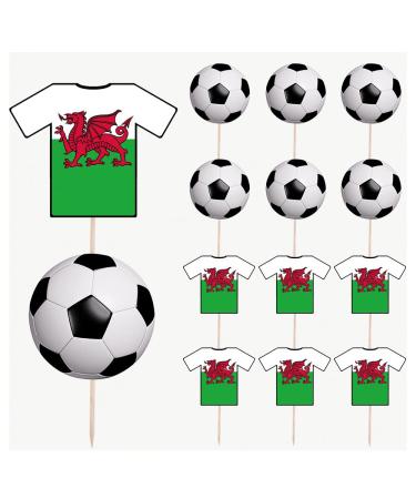 Wales Football Party Food & Cupcakes Picks Decorations Toppers World Cup 2022 (pack of 14)