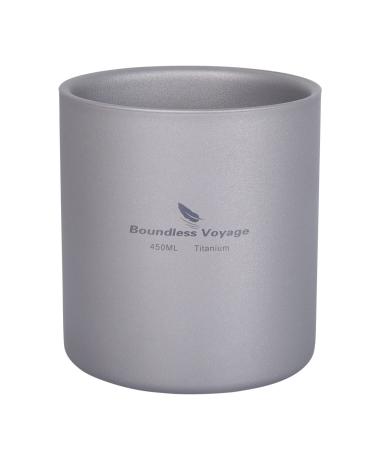 Boundless Voyage 3 in 1 Double Walled Titanium Cup Heat Resistant Mini Tea Drink Cup Outdoor Camping Mug Coffee Cups Camping Accessories (Ti3030D 450ml)