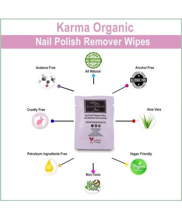 Karma Organic Natural Nail Polish Remover Wipes - 100% Soy Based, Non-Toxic, Vegan, Cruelty-Free - Pack of 10 - Buy Online on SooperMarket.com