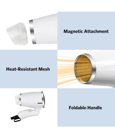 Travel Hair Dryer 1200W - Lightweight Folding Handle 3 Heat Settings Fast Drying Compact & Professional for Women - White - Buy Online on SooperMarket.com