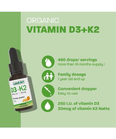 Certified Organic Vitamin D3 & K2 (MK7-Natto) - 490 Drops- Support Your Bones Immune System - Non-GMO - Gluten Free - Made in Canada (13.5 ml (Pack of 2)) - Buy Online on SooperMarket.com