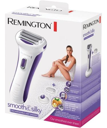 Remington WDF5030A Smooth & Silky Electric Shaver for Women, 4-Blade Smooth Glide Foil Shaver and Bikini Trimmer with Almond Oil Strip, Purple/White