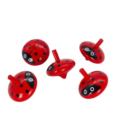GICO Ladybird wooden spinning top - Children's wooden spinning top set with 5 colorful spinning tops H 3.5 cm D 3.5 cm - 6463