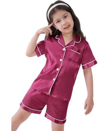 SWOMOG Kids Silk Pyjamas Set | Short Sleeve Satin PJs for Boys & Girls | Button-Down Silky Nightwear for Children & Teens | Age 4-16 | Grapefruit - Buy Online on SooperMarket.com