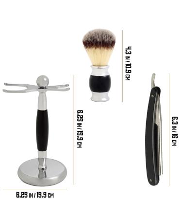 Union Razors SS5 Black Straight Shave Kit - Premium 3-Piece Set with Razor Brush & Wood Handle Stand for a Luxurious Shaving Experience - Buy Online on SooperMarket.com