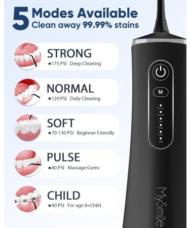 MySmile Water Dental Flosser - Cordless Oral Irrigator with 5 Cleaning Modes | 4 Replaceable Jet Tips | USB Rechargeable | IPX7 Waterproof - Teeth Cleaning Tool with PU Bag - Buy Online on SooperMarket.com