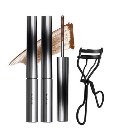 2Pcs Judy Doll Mascara Ksndurn Metal Mascara 3D Curling Eyelash Iron Mascara Eyelash Curler - Water Proof Smudge Proof Long Lasting (Brown)