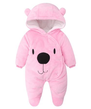 Baby Hooded Rompers Flannel Winter Outfits Boys Girls Snowsuits Feet Covered Jumpsuit 6-9 Months 6-9 Months D