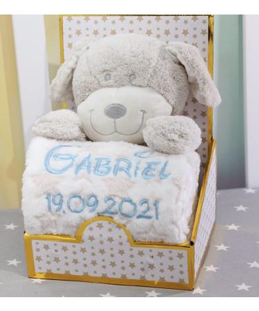 Botobaby Personalized Baby Gift Set - Custom Baby Blanket Plush Toy & Birth Details | Perfect for Baptism & Baby Shower (Beige Dog) - Buy Online on SooperMarket.com