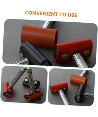 Foytoki Shaver Case - 2 Pieces Synthetic Leather Razor Accessories | Men's Razor Storage Bags | Brown 8.5x4.5cm - Buy Online on SooperMarket.com