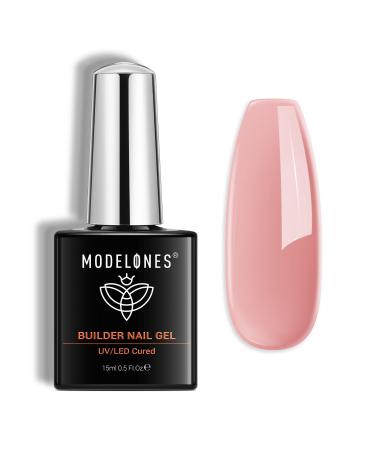 Modelones Builder Nail Gel Pink Builder Gel for Nails Hard Gel Builder Nail Strengthener Extension Gel Base False Nail Tips Glue Builder Gel in a Bottle 15ML Neutral Pink