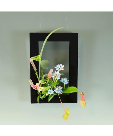 WANDIC Floral Arranging Vase  Black Rectangle Photo Frame Shaped Plastic Ikebana Vases & 5cm Rectangle Flower Frog for Ikebana Floral Arrangement Art Home Decor