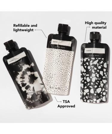 Kitsch Refillable Travel Bottles Set | Leak-Proof & TSA-Approved Toiletry Containers | 3oz Reusable Shampoo Bottles | Black & Ivory (3-Pack) - Buy Online on SooperMarket.com