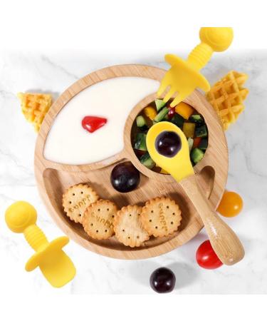 Bamboo Baby Weaning Set - Suction Bowl, Plate, Spoon & Fork in Yellow - Buy Online on SooperMarket.com