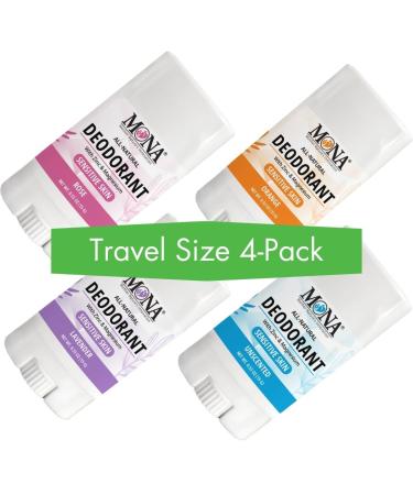 MONA All Natural MINI DEORORANT For Women & Men | Vegan & Safe for Sensitive Skin | Aluminum & Baking Soda free Deodorant with All Natural Fragrance | (Travel 4-Pack VAR-1 (0.53 Oz each))