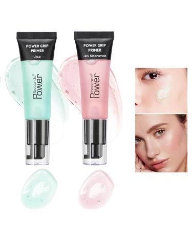 Mrettick 2 Colors Power Grip Primer Hydrating Face Primer Gel-Based Hydrating Face Primer with Hyaluronic Acid Primer Face Makeup for Smoothing Skin Gripping Makeup Moisturizes Green