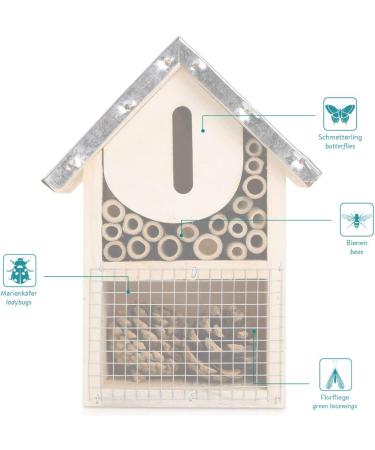 Navaris Wooden Insect Hotel - Natural Wood Garden Shelter for Bees, Butterflies, Ladybirds - 15 x 8 x 20 cm - Buy Online on SooperMarket.com